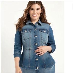 NWT Eloquoii Elements Plus Size Denim Peplum Distressed Wash Jacket Size 20